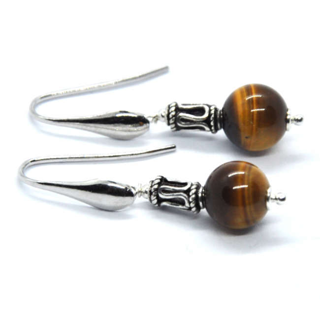 Boucles d 'oreilles en argent et oeil de tigre