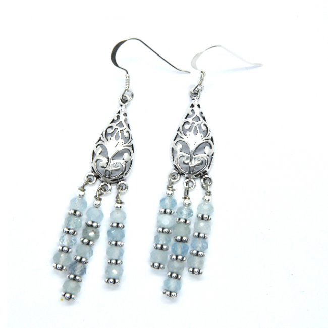 Boucles d 'oreilles en argent et aigue marine