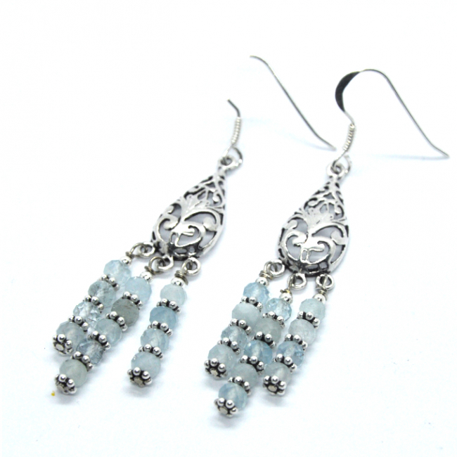 Boucles d 'oreilles en argent et aigue marine