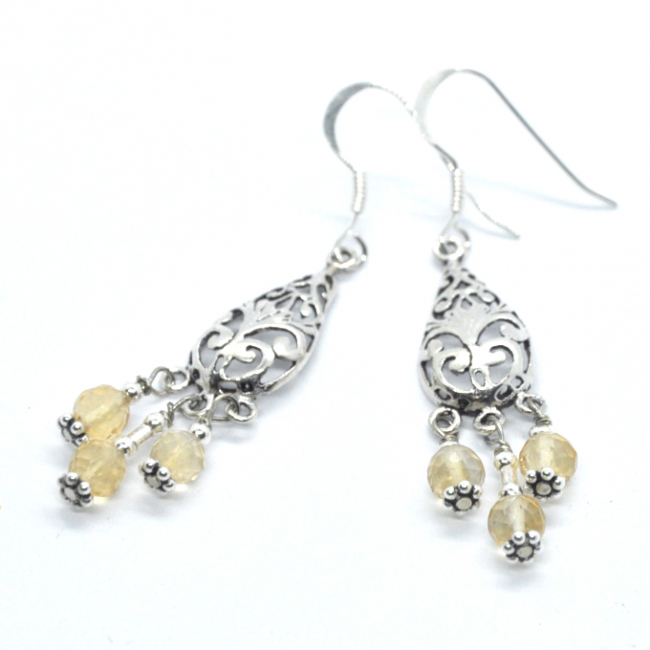 Boucles d 'oreilles en argent et citrine